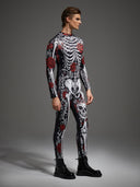 Men's Gothic Skeleton Bodysuit 2-Piece Halloween Costume Set