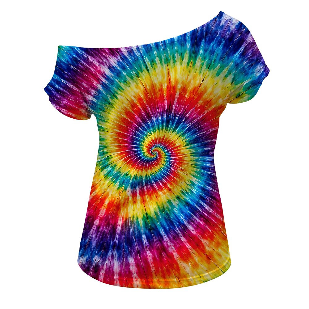 Retro 70s Tie-Dye Swirl One Shoulder Short Sleeves T-shirt