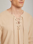 Men's Beige Medieval Peasant Tunic Costume Set