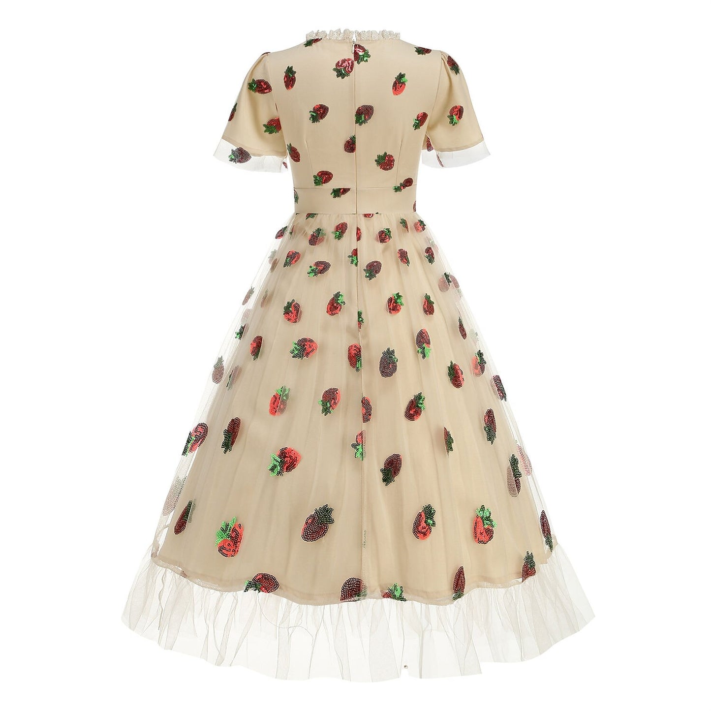Strawberry Embroidered Mesh Midi Dress