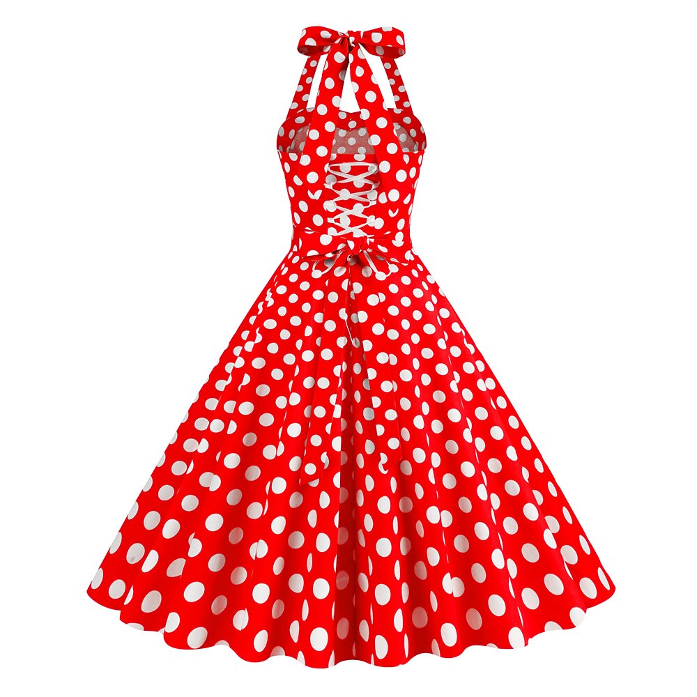 Women's 1950s Polka Dot Halter Neck Swing Dress