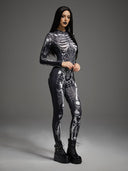 Leotard da donna di Halloween gotico con scheletro e ragnatele
