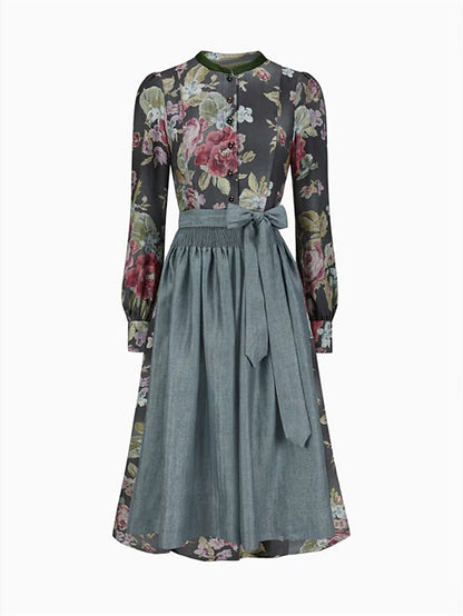 Oktoberfest Black Floral Vintage Dirndl Dress with Apron