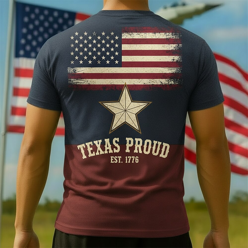 Men's American 250th Texas Longhorn Lone Star State Printed T-shirt