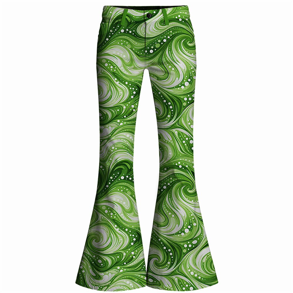 Retro 70s Swirling Waves High Waist Wide Flared Trousers