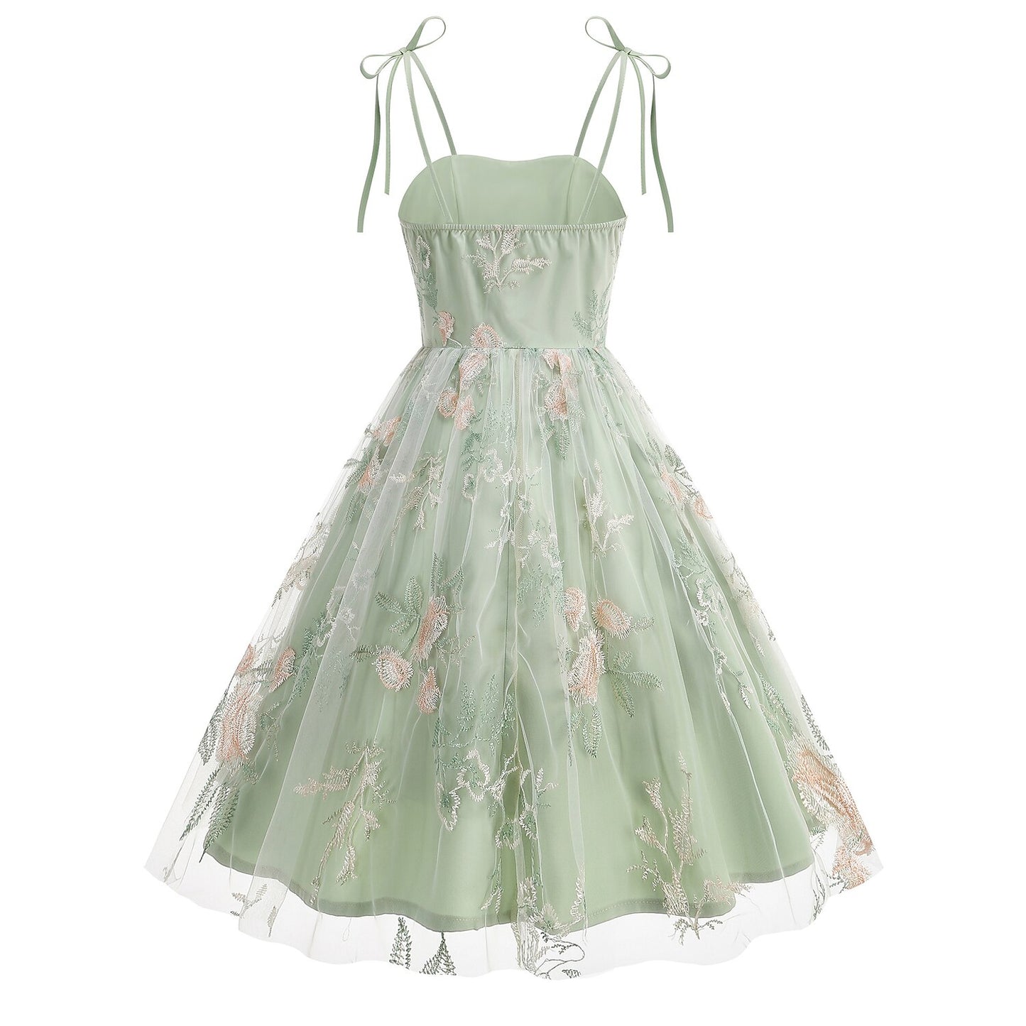 Floral Embroidered Sweetheart Midi Dress