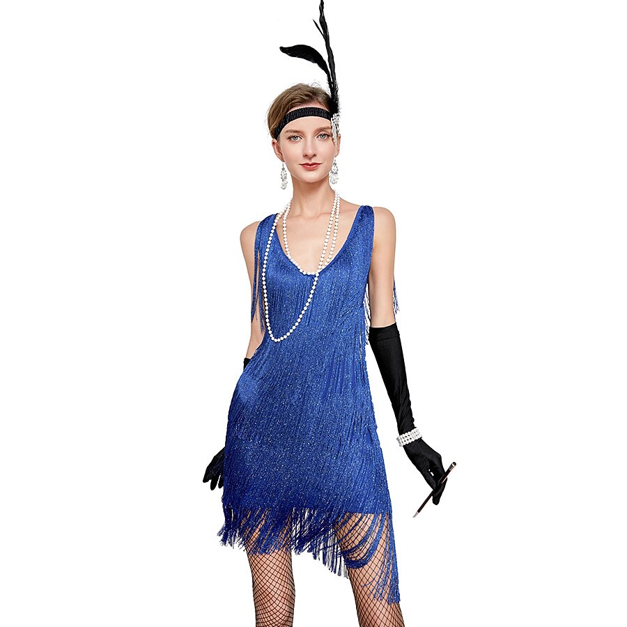 Sequin Fringe Charleston Dress with Accessories Set