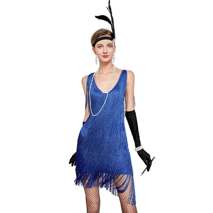 Sequin Fringe Charleston Dress with Accessories Set