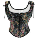 Floral Lace-up Front Vest U-Back Corset - Retrorobe
