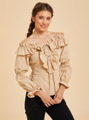 Women's Beige Off-Shoulder Ruffle Pirate Costume Set