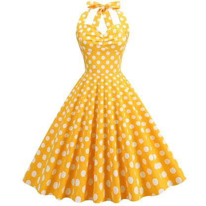 Women's 1950s Polka Dot Halter Neck Swing Dress