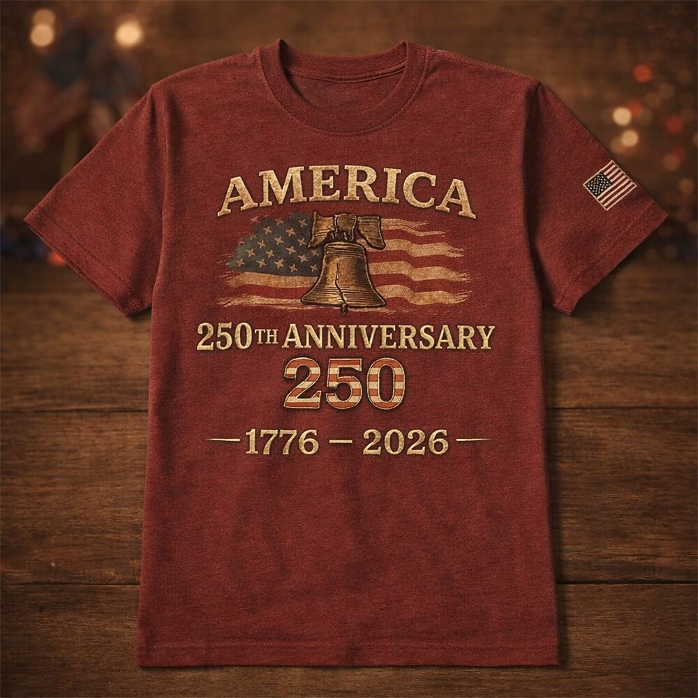 Men's American 250th Liberty Bell American Flag Patriotic Printed T-shirt