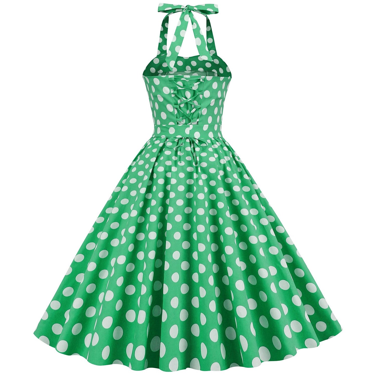 Women's 1950s Polka Dot Halter Neck Flare Dress