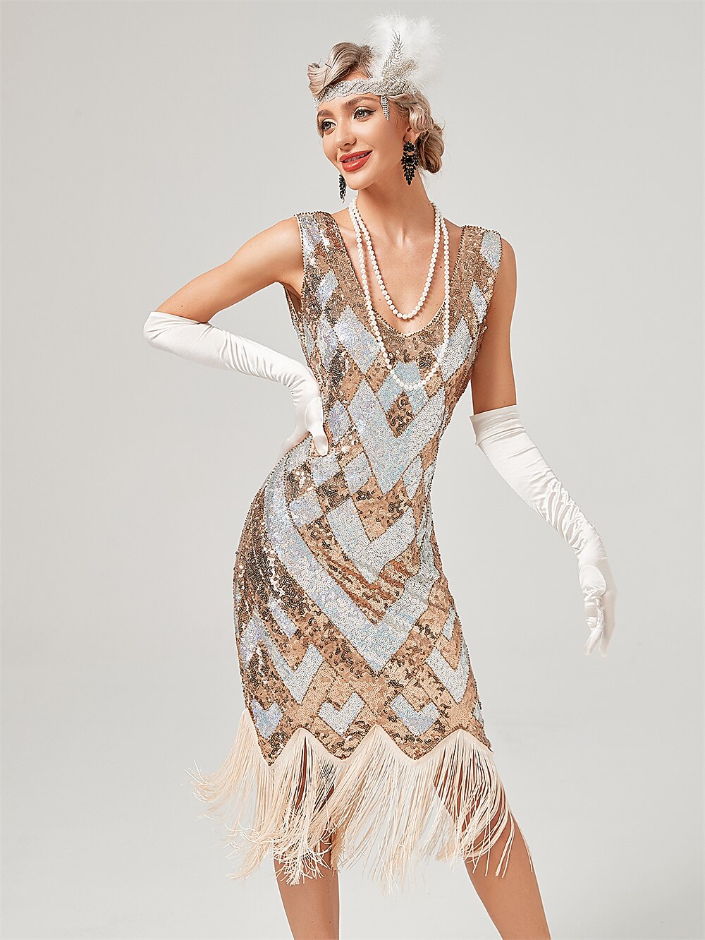 Sequin Chevron Flapper Dress with Vintage Glam