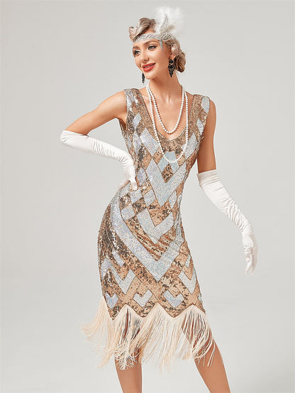 Sequin Chevron Flapper Dress with Vintage Glam