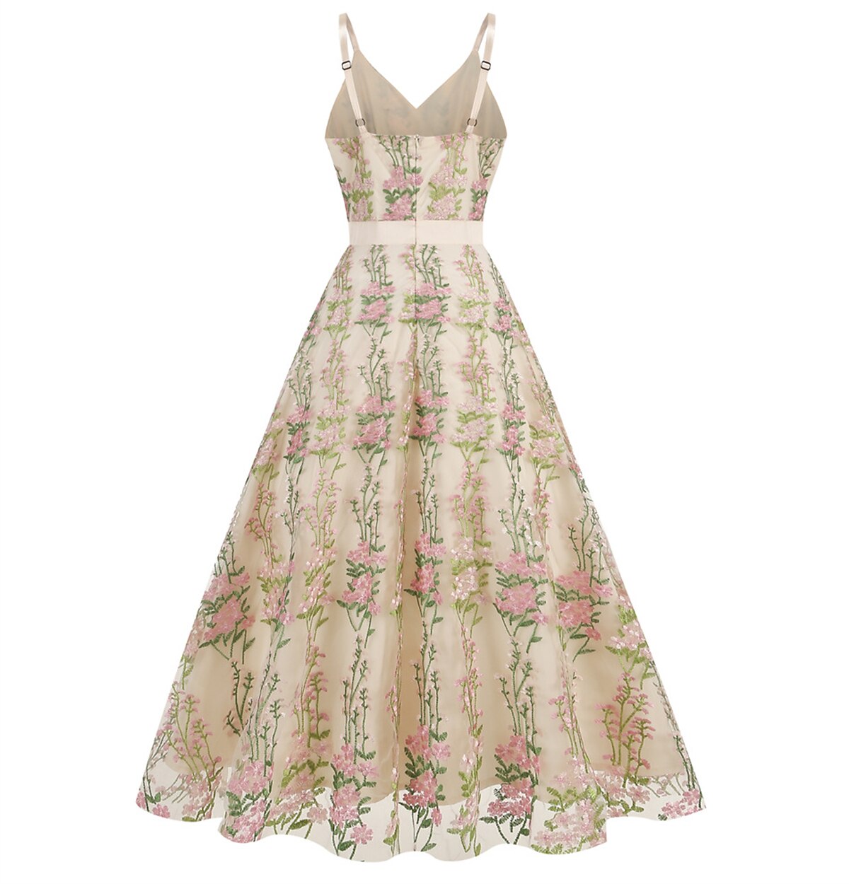 Floral Embroidered V-Neck Midi Dress