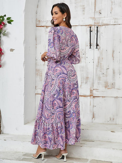 Retro 70s Bohemian Paisley Wrap V-neck Maxi Dress