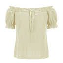 Renaissance Crew Neck Off Shoulder Lace-up Tops - Retrorobe