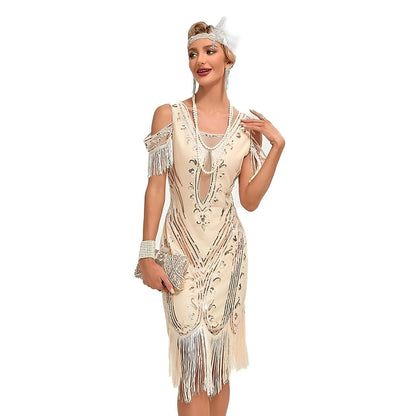 Cold Shoulder Flapper Dress with Beaded Detailing