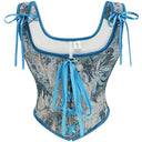Floral Lace-up Front Vest U-Back Corset - Retrorobe