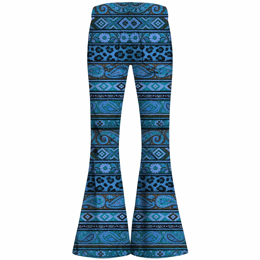 Retro 70s Bohemian Paisley High Waist Wide Flared Trousers