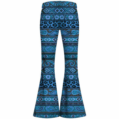 Retro 70s Bohemian Paisley High Waist Wide Flared Trousers