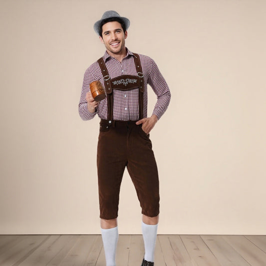 Oktoberfest Herrenkostüm-Set mit Hemd, Hosenträgern und Hut