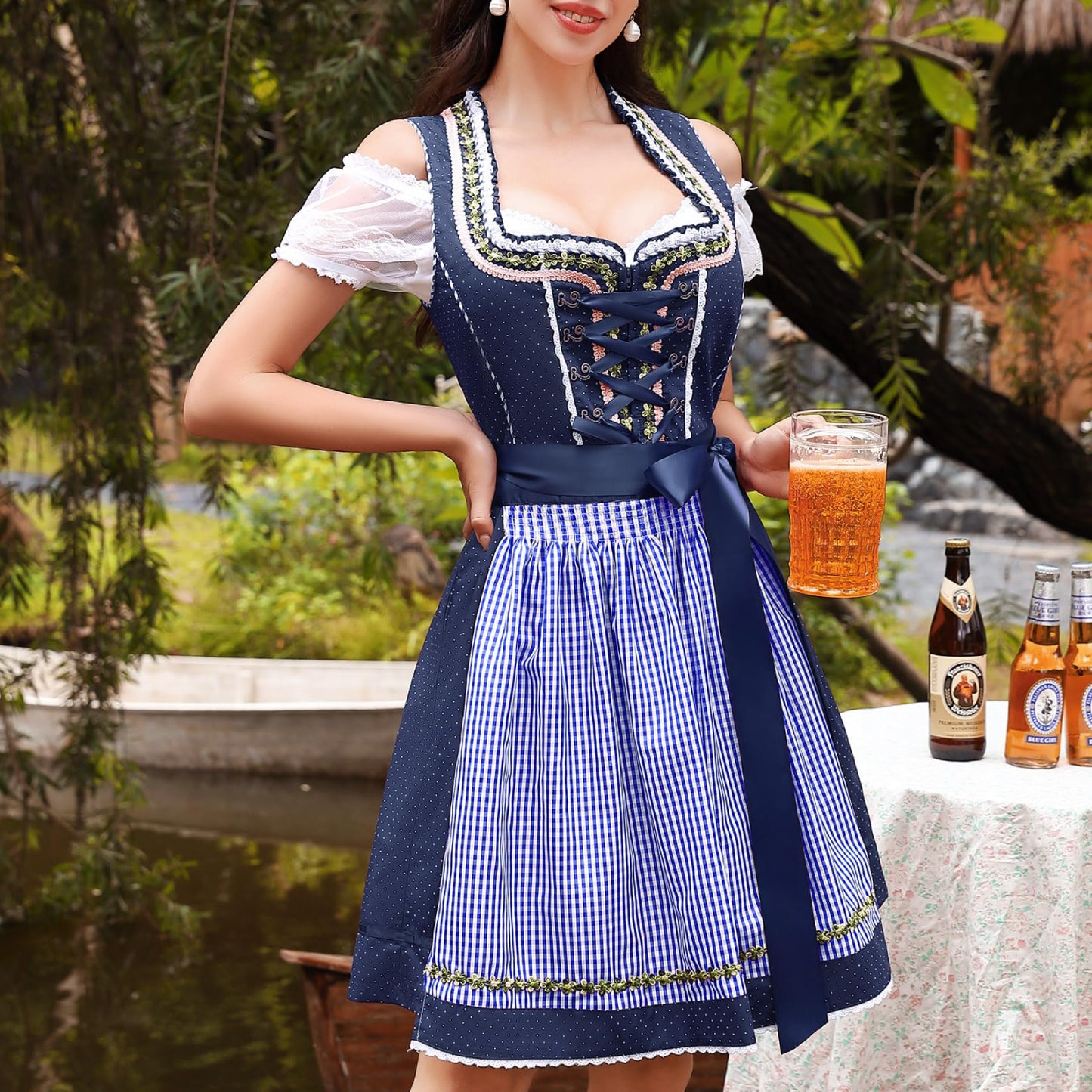 Oktoberfest 3-Piece Blue Dirndl with Apron & Blouse