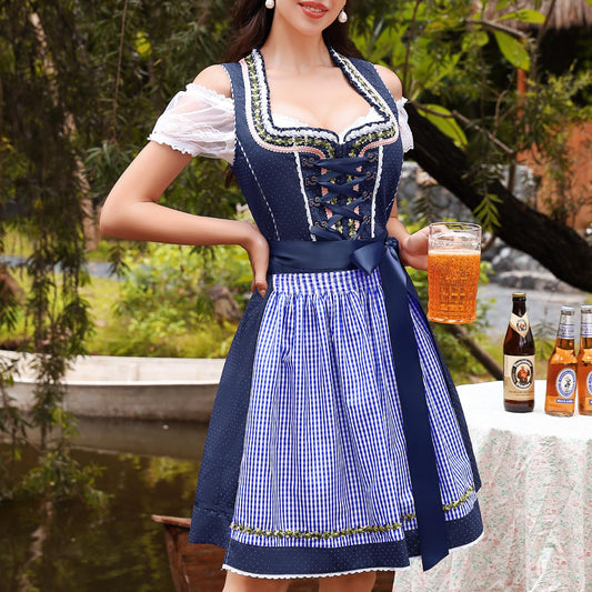 Oktoberfest 3-Piece Blue Dirndl with Apron & Blouse
