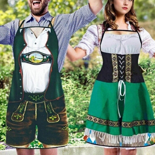 Oktoberfest Lederhosen & Dirndl Print Apron for Couples