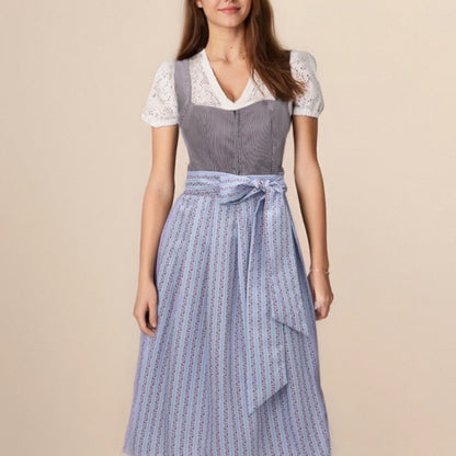 Traditional Bavarian Dirndl Dress with Striped Apron