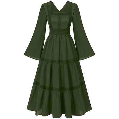 Renaissance Dress Embroidery Bell Sleeves A-Line Dress