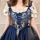 Korsettweste im Renaissance-Stil mit blauem Muster und U-Rücken