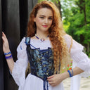 Renaissance Style Blue Pattern U-Back Corset Vest - Retrorobe