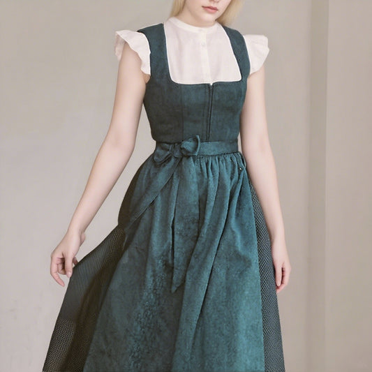 Oktoberfest Damen Dirndl Dunkelgrün mit Schürze