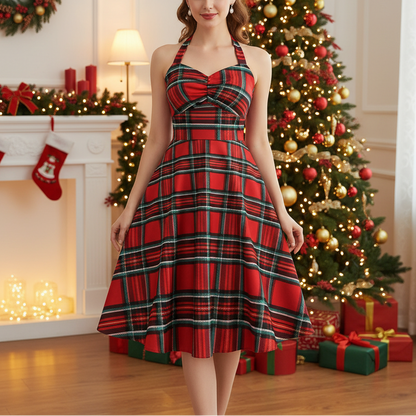 Red Tartan Halter Neck Xmas Dress