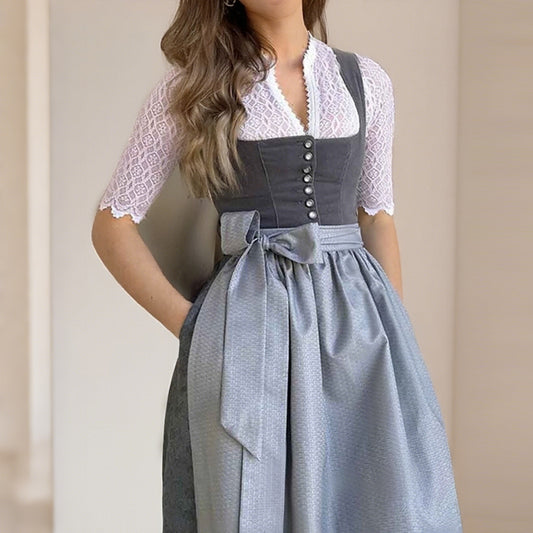 Oktoberfest Damen Dirndl Grau mit Schürze