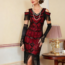 Vestido flapper rojo de lentejuelas estilo Art Deco