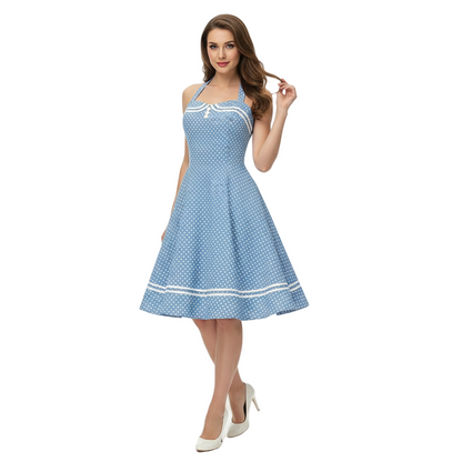 Women's 1950s Red Polka Dot Halter Neck Flare A-Line Dress