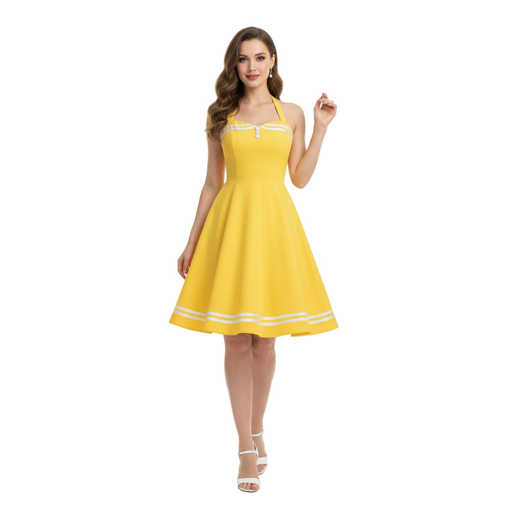 Women's 1950s Red Polka Dot Halter Neck Flare A-Line Dress