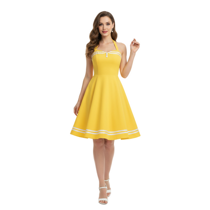 Women's 1950s Red Polka Dot Halter Neck Flare A-Line Dress