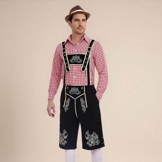Oktoberfest Herrenkostüm-Set mit bestickter Lederhose und Hemd 