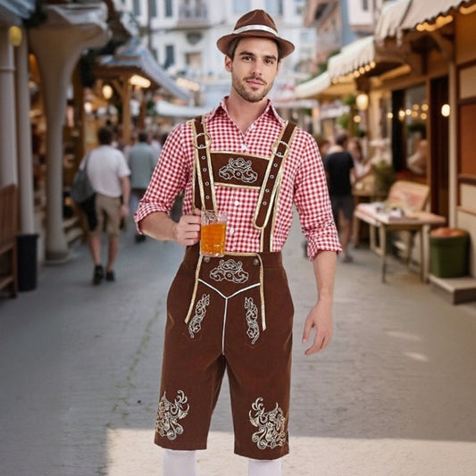 Oktoberfest Men’s Costume Set with Embroidered Lederhosen and Shirt