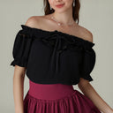 Renaissance Crew Neck Off Shoulder Lace-up Tops - Retrorobe