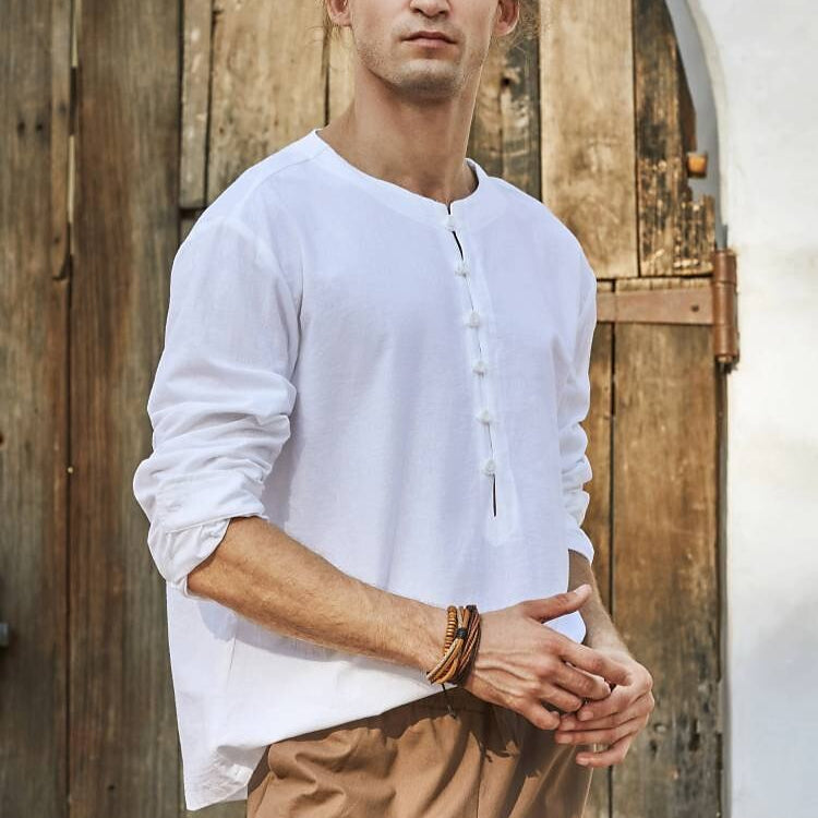 Medieval Style Monk-Inspired Cotton Linen Tunic Shirt - Retrorobe