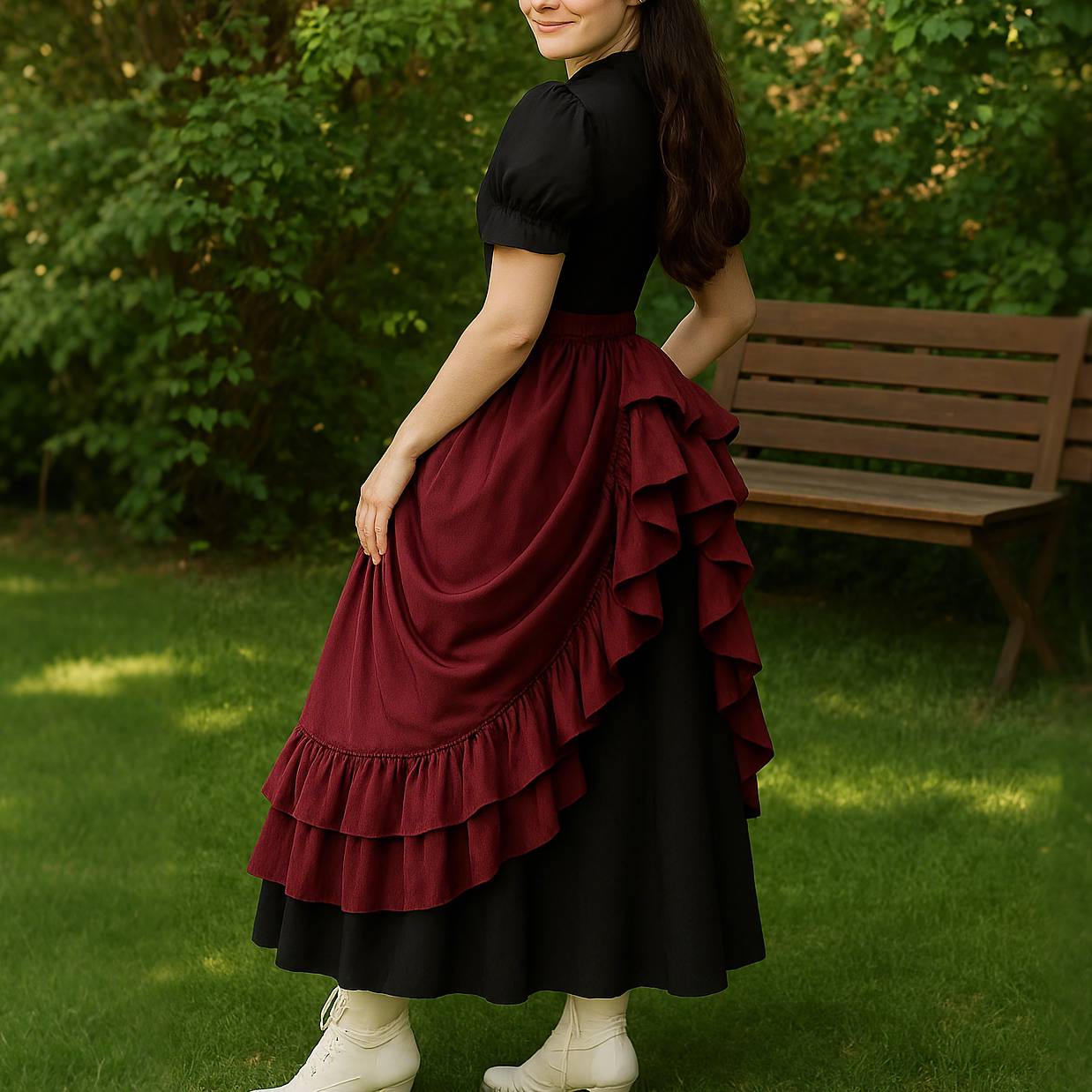 Mittelalterlicher Renaissance-Maxirock im Punk- und Gothic-Stil 