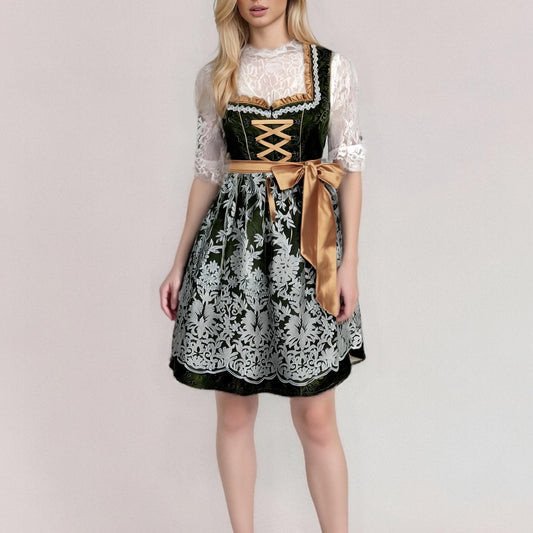 Oktoberfest Vintage Dirndl Costume with Embroidered Apron and Blouse