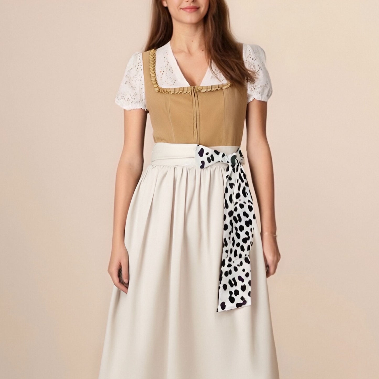 Oktoberfest Khaki Leopard Print Dirndl Dress