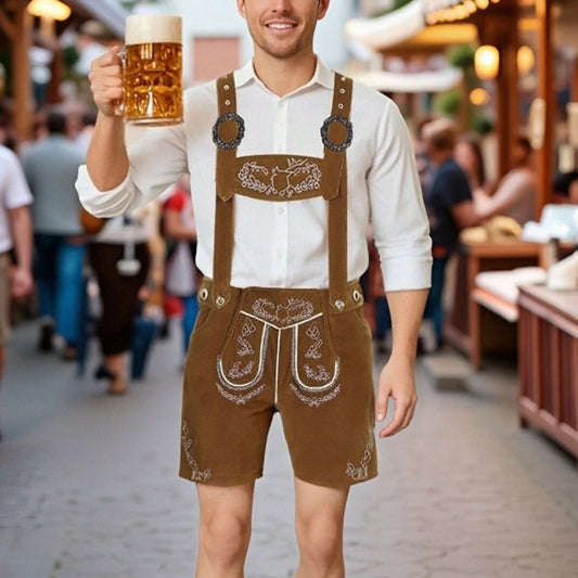 Oktoberfest Bavarian Embroidered Brown Lederhosen