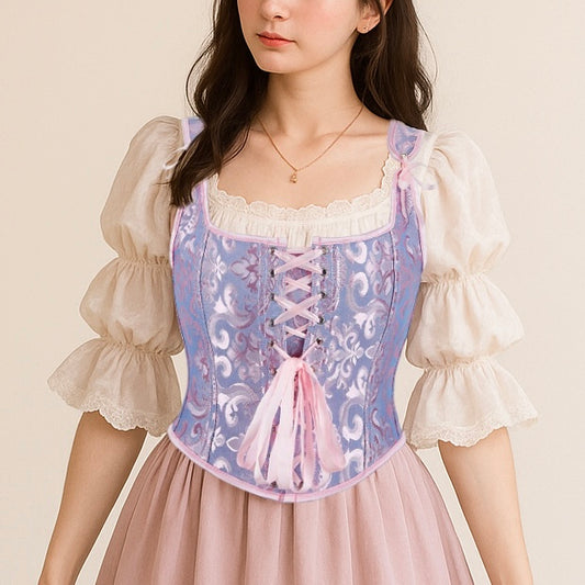 Retro Jacquard Lace-up Corset U-back Vest